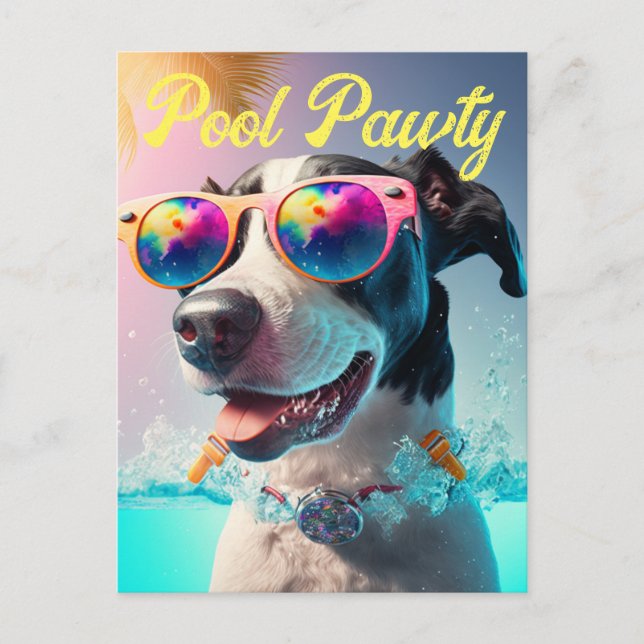 Personalised Special Pool Pawty for your Dog Party Postcard (Front)