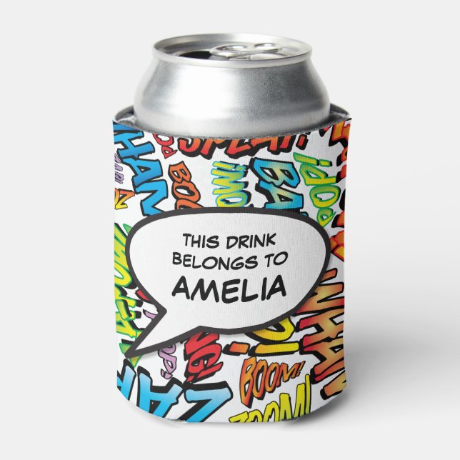 Personalised Speech Bubble Funny Modern Colourful Can Cooler (Can Front)