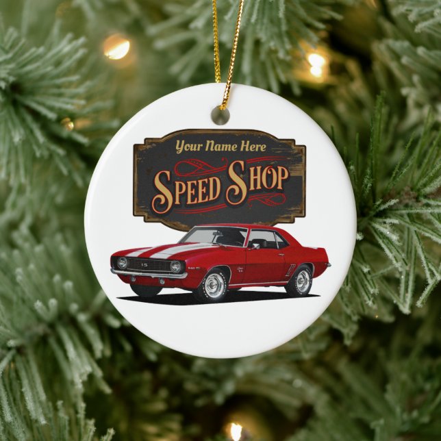 Personalised Speed Shop Ceramic Ornament (Tree)