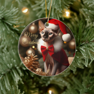 Personalised Sphynx Cat Christmas Pet Photo Ceramic Ornament
