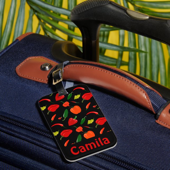 Personalised Spicy Pepper Pattern  Luggage Tag (Front Insitu 1)