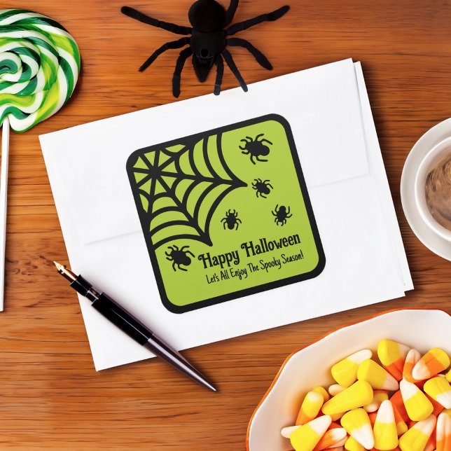Personalised Spiderweb Halloween Square Sticker (Creator Uploaded)