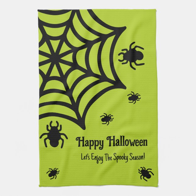 Personalised Spiderweb Halloween Tea Towel (Vertical)