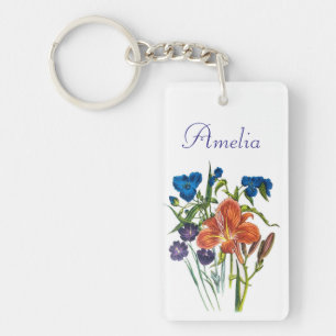 Personalised Spiderwort and Daylily Key Ring