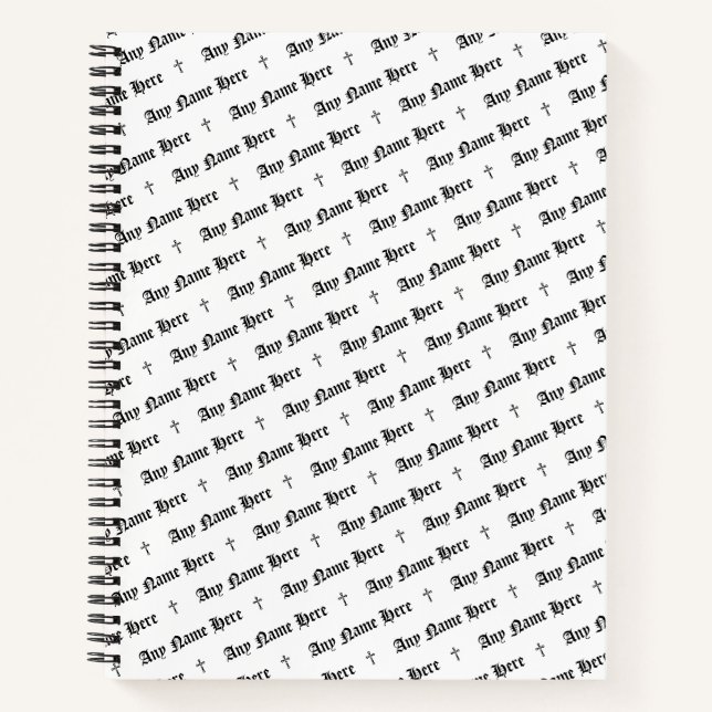 Personalised Spiral Notebook with Name & Crosses (Front)