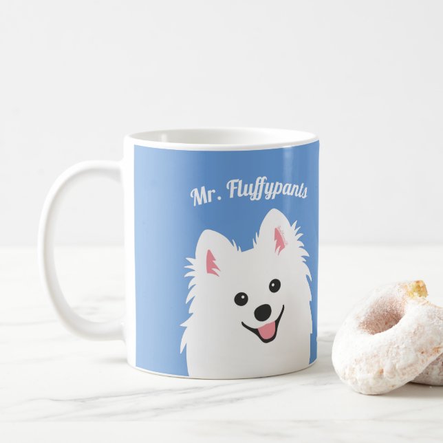 Personalised Spitz Dog, Samoyed, Eskimo Puppy Mug (With Donut)