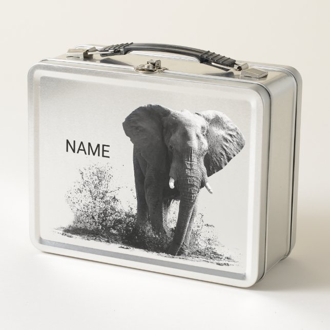 Personalised Splashing Elephant Lunch Tin/Box Metal Lunch Box (Front)