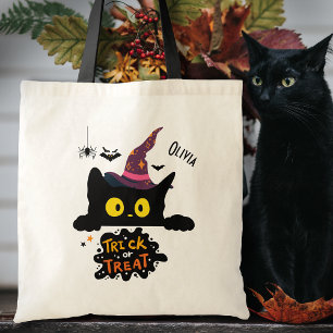 Personalised Spooky Black Cat Trick or Treat Tote Bag