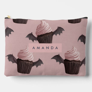 Personalised Spooky Cute Bat Cupcake Pattern Accessory Pouch
