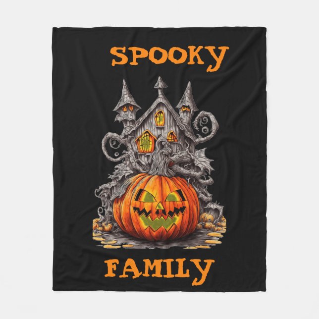 Personalised spooky family scary pumpkin Halloween Fleece Blanket (Front)