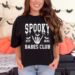 Personalised Spooky Halloween Group College Party T-Shirt<br><div class="desc">Embrace the Halloween spirit with our Personalised Spooky Halloween Group College Party T-Shirt! Designed to make your group the centre of attention, this shirt features an eye-catching design of skeletons and bats, perfect for any Halloween celebration. Whether you're gearing up for a college party, coordinating outfits for a family event,...</div>