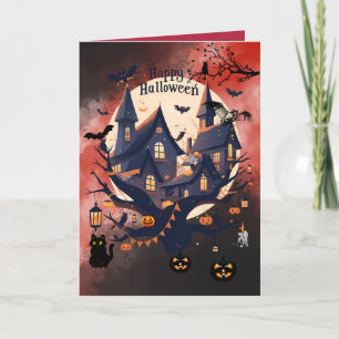 Personalised Spooky Halloween Haunted House Card