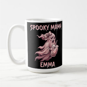 Personalised Spooky Mama Coquette Boba Pink Ghost Coffee Mug
