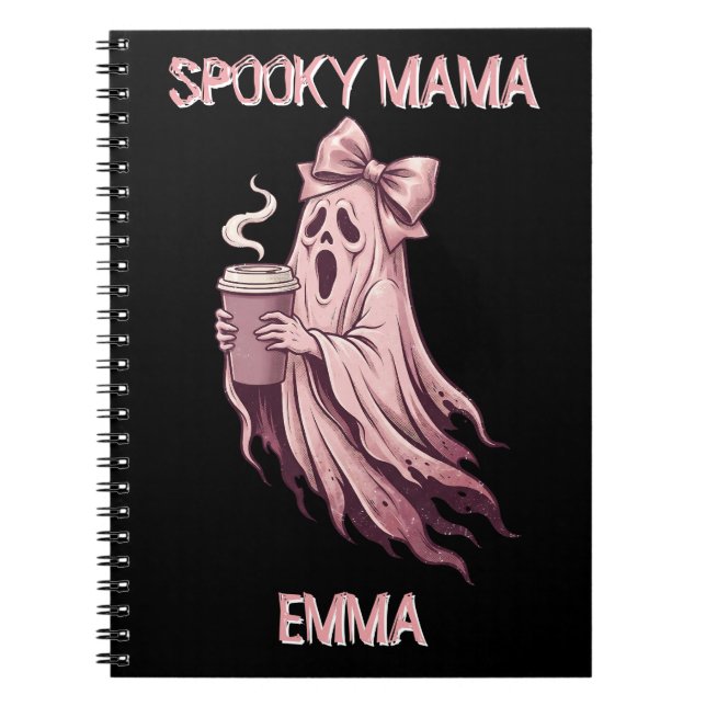 Personalised Spooky Mama Coquette Coffee Ghost Notebook (Front)