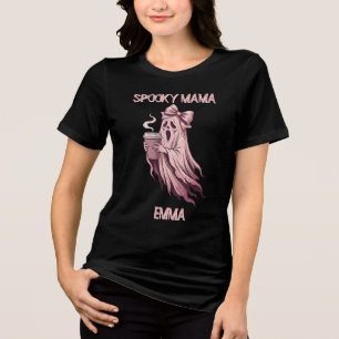 Personalised Spooky Mama Coquette Coffee Ghost Tri-Blend Shirt