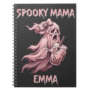 Personalised Spooky Mama Pink Ghost Boba Coquette Notebook