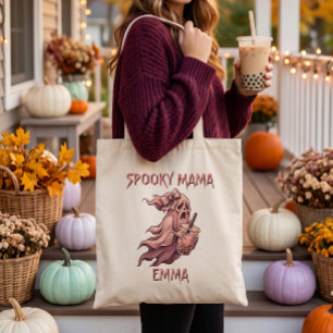 Personalised Spooky Mama Pink Ghost Boba Coquette Tote Bag
