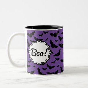 Personalised Spooky Purple Halloween Black Bats Two-Tone Coffee Mug