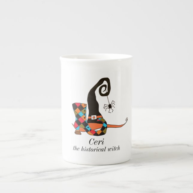 Personalised Spooky Witch's Hat and Boot Bone China Mug (Front)