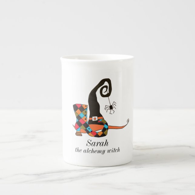 Personalised Spooky Witch's Hat and Boot Bone China Mug (Front)