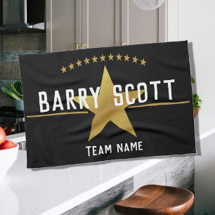 Personalised Sport Player Print – Gold Star Award  Tea Towel