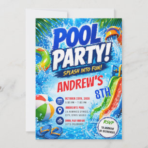 Personalised Sport Pool Waterslide Birthday Invitation