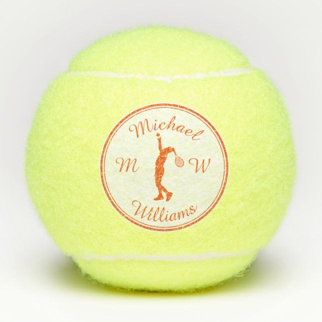 Personalised Sport Tennis Player Orange Silhouette Tennis Balls (Front)