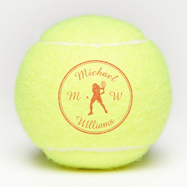 Personalised Sport Tennis Player Orange Silhouette Tennis Balls (Front)