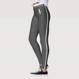 Personalised Sports Grey Neutral Stripes Monogram Leggings