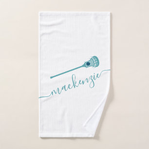 Personalised Sports Name Teal Blue Lacrosse Hand Towel
