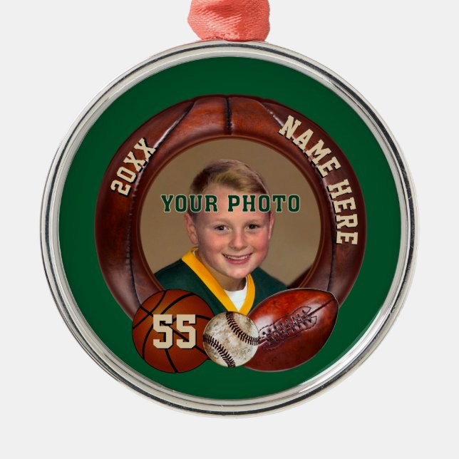 Personalised Sports Ornaments Your PHOTO, TEXT (Front)