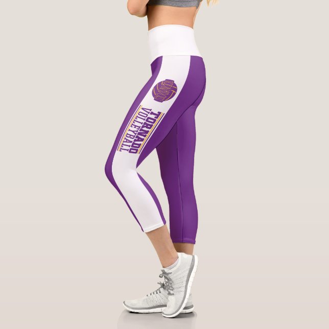 Personalised Sports Team Logo Volleyball Purple Capri Leggings (Left)