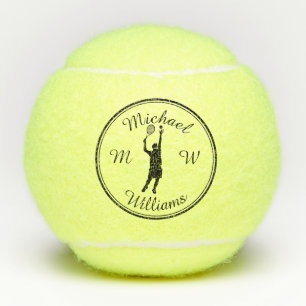 Personalised Sports Tennis Player Black Silhouette Balls