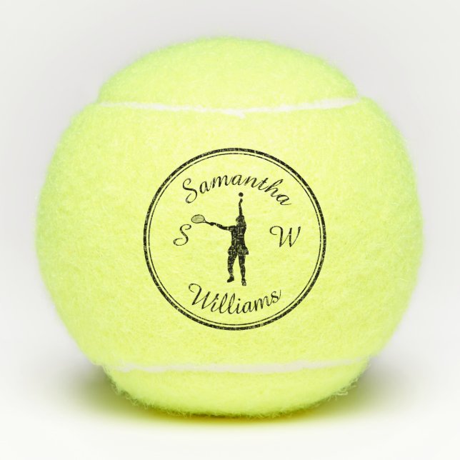 Personalised Sports Tennis Player Black Silhouette Tennis Balls (Front)
