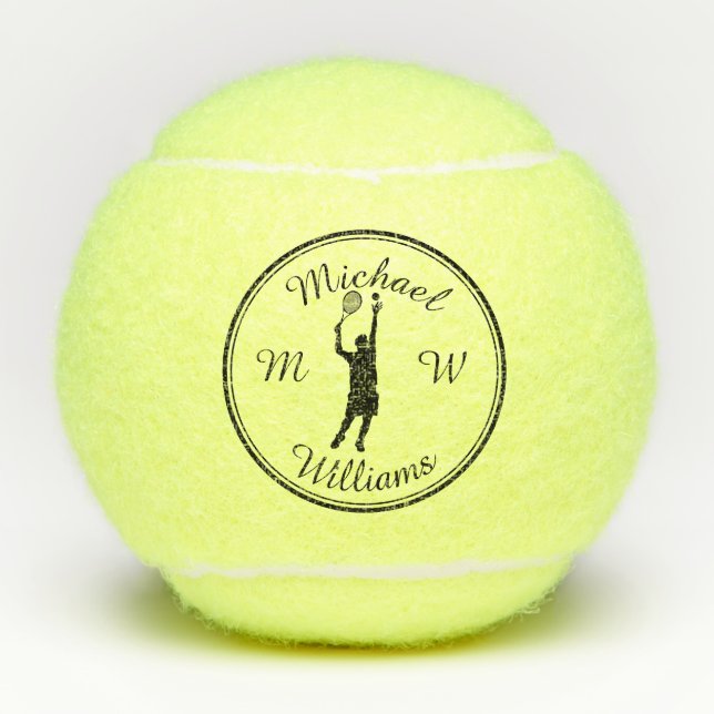 Personalised Sports Tennis Player Black Silhouette Tennis Balls (Front)