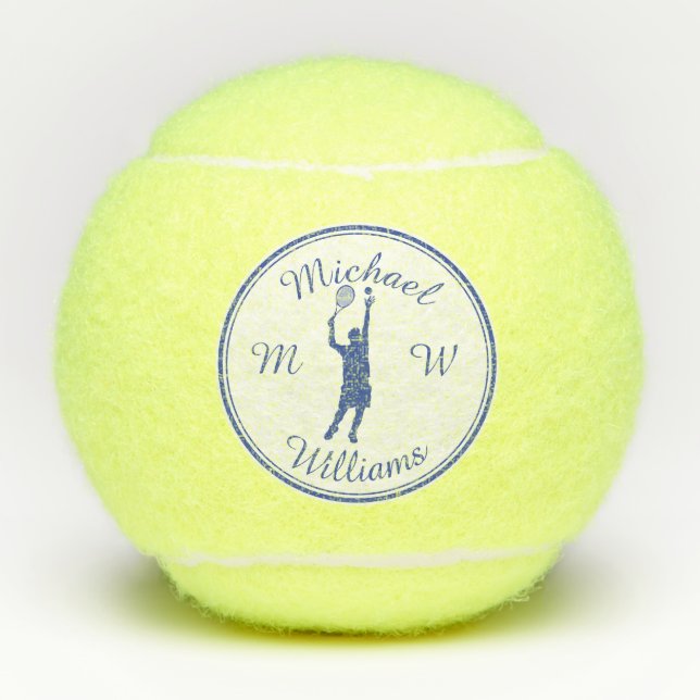 Personalised Sports Tennis Player Blue Silhouette Balls (Front)