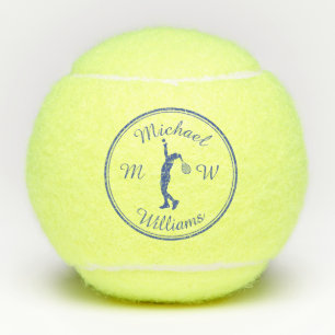 Personalised Sports Tennis Player Blue Silhouette Balls