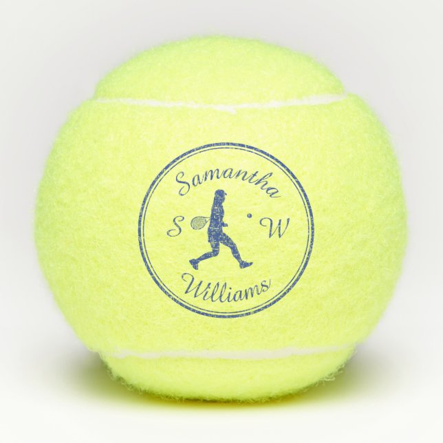 Personalised Sports Tennis Player Blue Silhouette Tennis Balls (Front)
