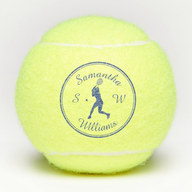 Personalised Sports Tennis Player Blue Silhouette Tennis Balls (Front)