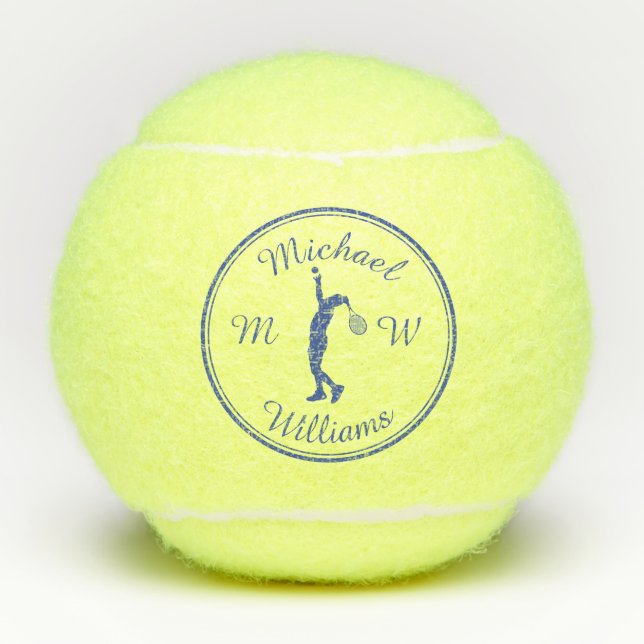 Personalised Sports Tennis Player Blue Silhouette Tennis Balls (Front)