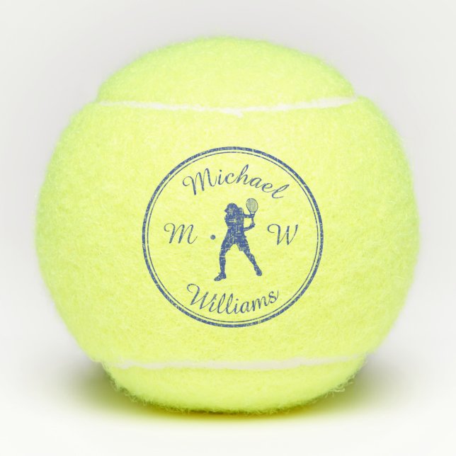 Personalised Sports Tennis Player Blue Silhouette Tennis Balls (Front)
