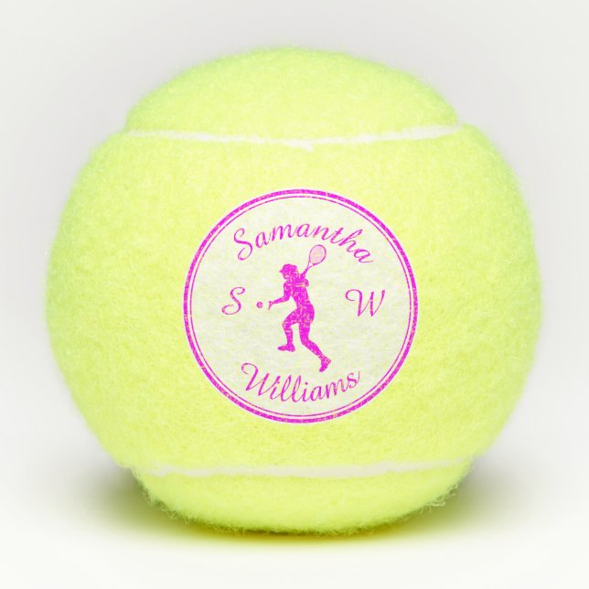 Personalised Sports Tennis Player Pink Silhouette  Tennis Balls (Front)