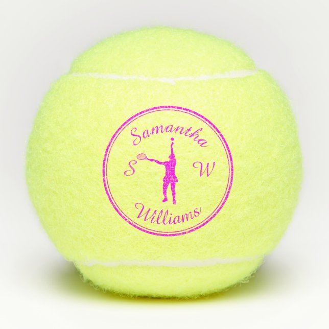 Personalised Sports Tennis Player Pink Silhouette  Tennis Balls (Front)