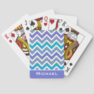 Personalised Sporty Blue Chevron Pattern Playing Cards