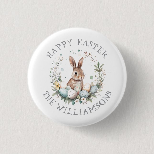  Personalised Spring Bunny Easter Eggs Garland 3 Cm Round Badge (Front)