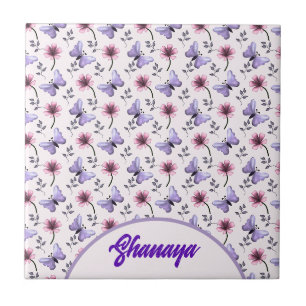 Personalised Spring Butterfly Floral Gift Ceramic Tile