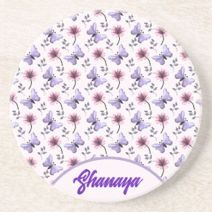 Personalised Spring Butterfly Floral Gift   Coaster