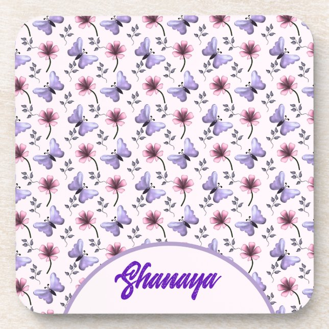 Personalised Spring Butterfly Floral Gift   Coaster (Front)