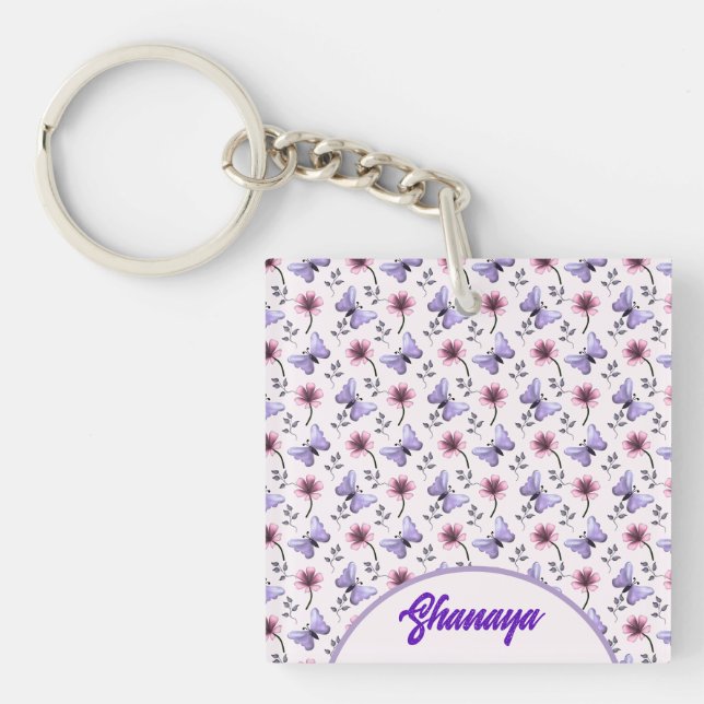 Personalised Spring Butterfly Floral Gift   Key Ring (Front)