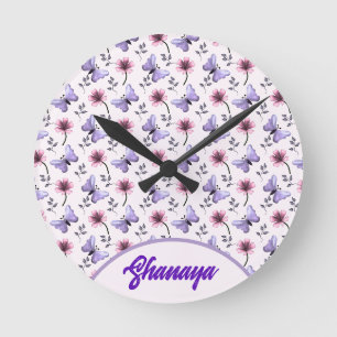 Personalised Spring Butterfly Floral Gift Round Clock